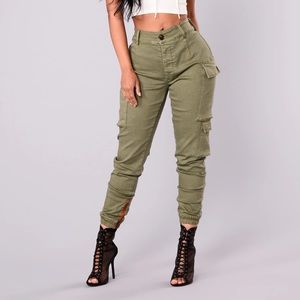 Fashion Nova Olive Green Stretch Cargo Pants